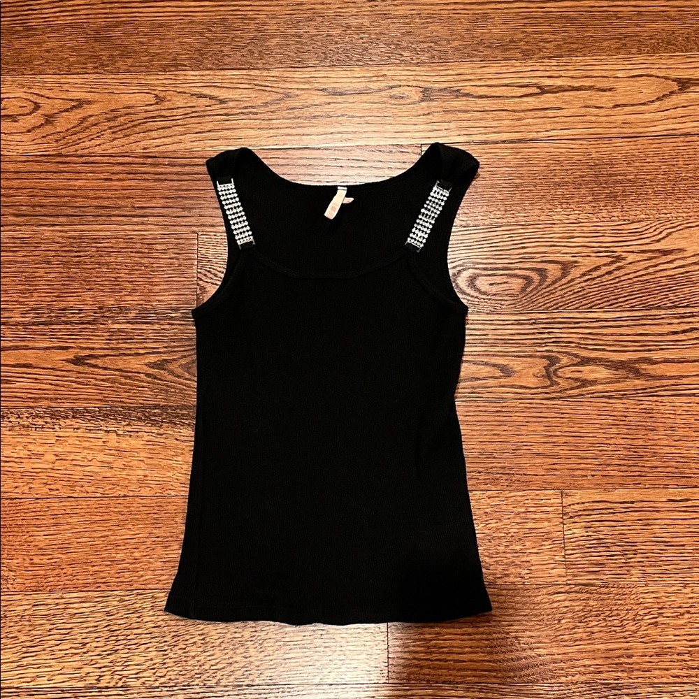 Chic Black Women Tank Top with Embellished Straps